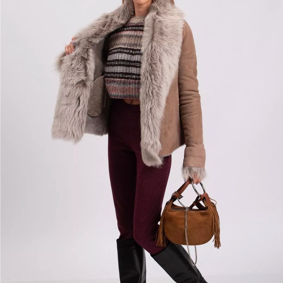 Dom goor shearling winter fur jacket beige us4 - Picture 6 of 9